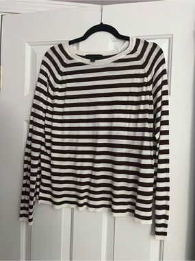 Zara Cream and Brown Striped Knit Top